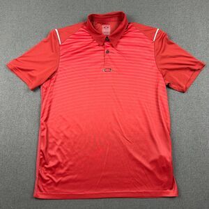 Oakley‎ Golf Polo Shirt Mens Size Medium Red Striped Regular Fit Performance